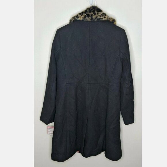 Kate Spade New York Leopard Collar Wool Trench Coat, Black, Women's M - Picture 3 of 3